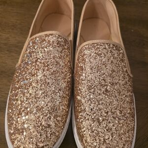 Women's Rose Gold Glitter Slip-On Sneakers